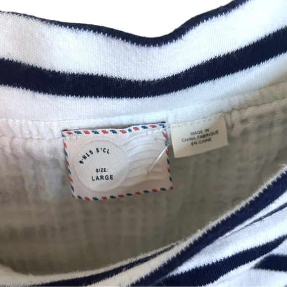 Anthropologie Postcard Off The Shoulder White & Blue Striped Top - Picture 6 of 7